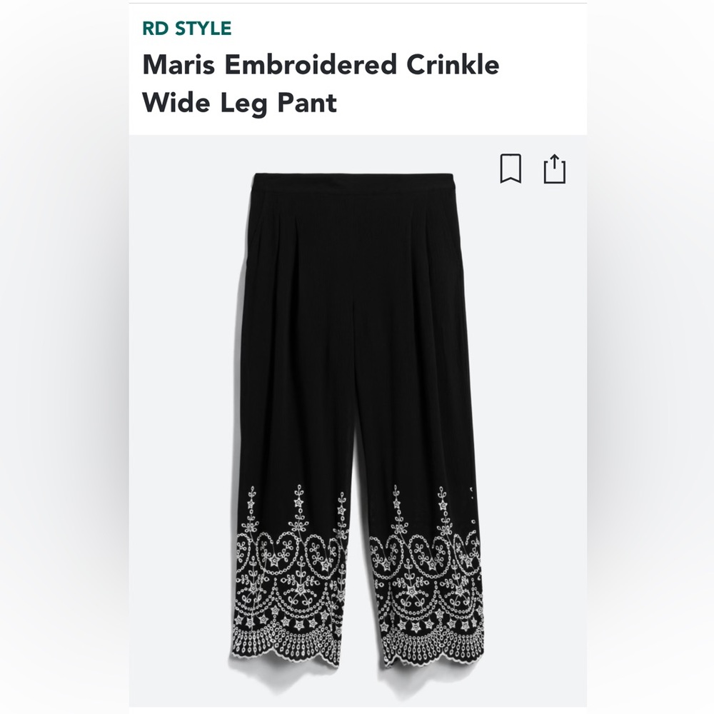 Beautiful RD style Medium wide leg embroidered pants GUC